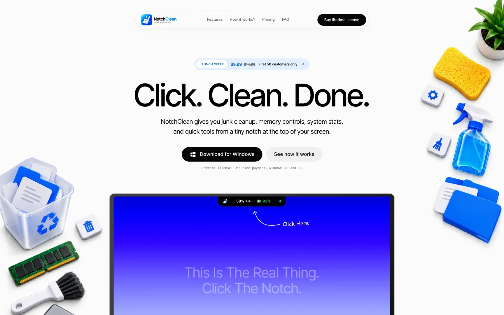 NotchClean — Product design, Product development, Logo & branding, Landing page, SEO project presentation